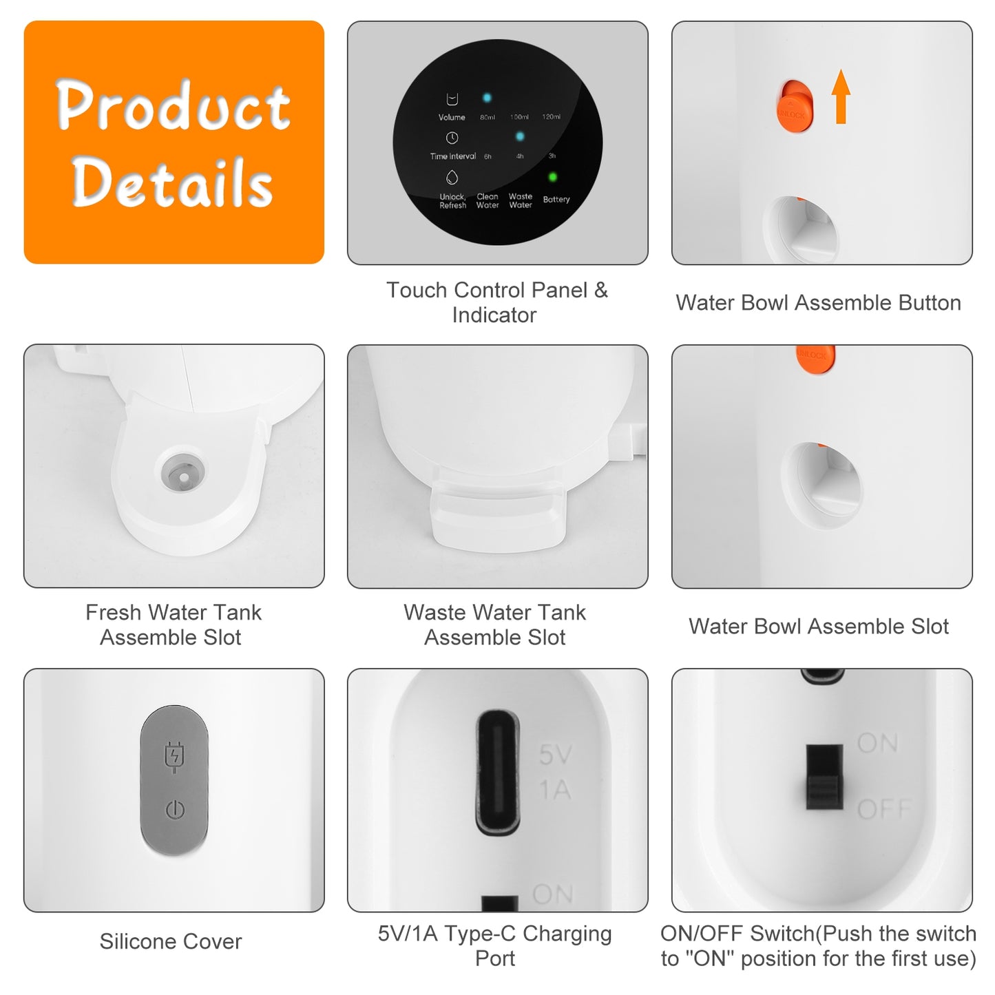 FurWell automatic cordless cat water fountain, white 3L self-refilling