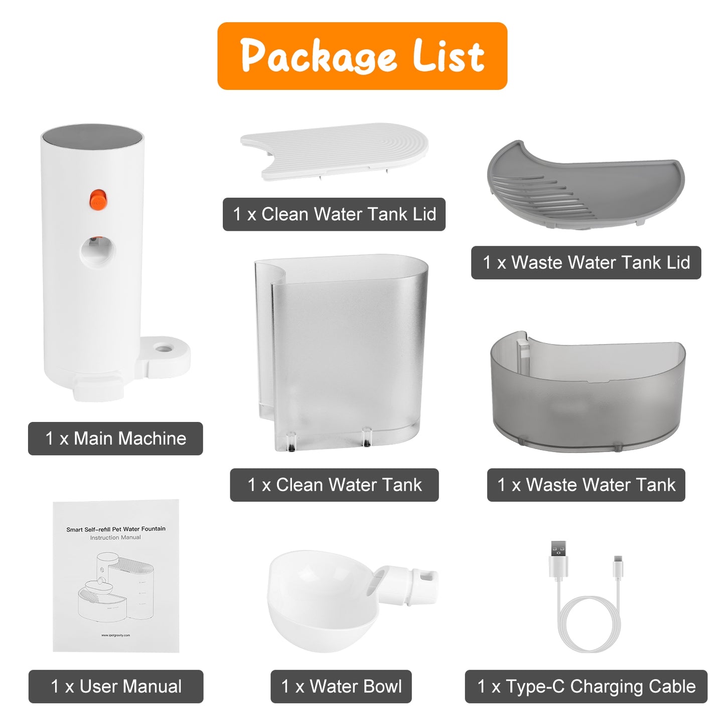 FurWell automatic cordless cat water fountain, white 3L self-refilling